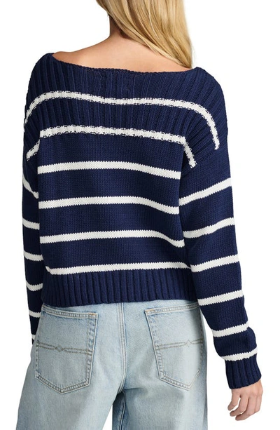 Shop Lucky Brand Stripe Cotton Crop Sweater In Tofu Cadet Navy Stripe