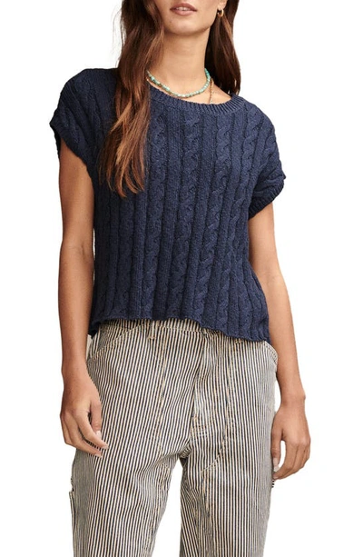 Shop Lucky Brand Baby Cable Cotton Sweater In Cadet Navy