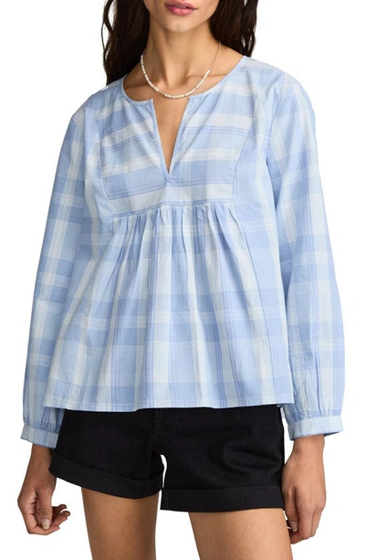 Shop Lucky Brand Prep Peasant Blouse In Sky Blue Plaid