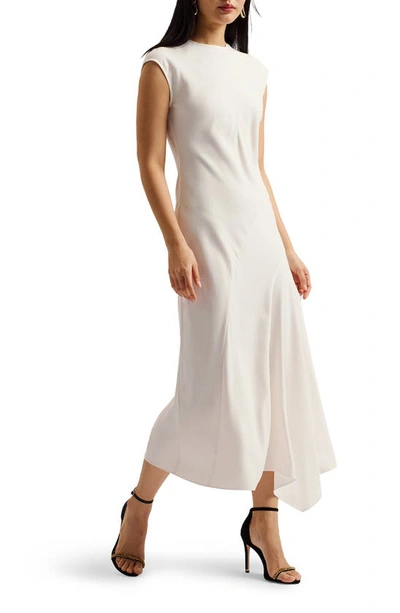 Shop Ted Baker Isparta Cap Sleeve Asymmetric Midi Dress In Ivory