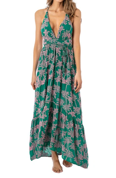 Shop Maaji Embroidered Palms Moon Bay Cover-up Maxi Dress In Green