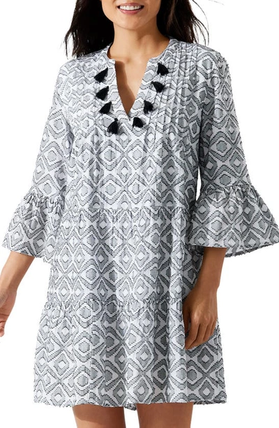 Shop Tommy Bahama Diamond Clip Tiered Cotton Blend Cover-up Dress In White