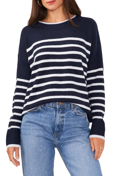 Shop Vince Camuto Stripe Crewneck Sweater In Classic Navy