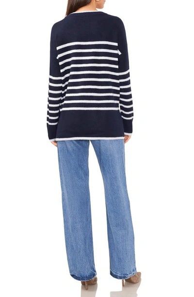 Shop Vince Camuto Stripe Crewneck Sweater In Classic Navy