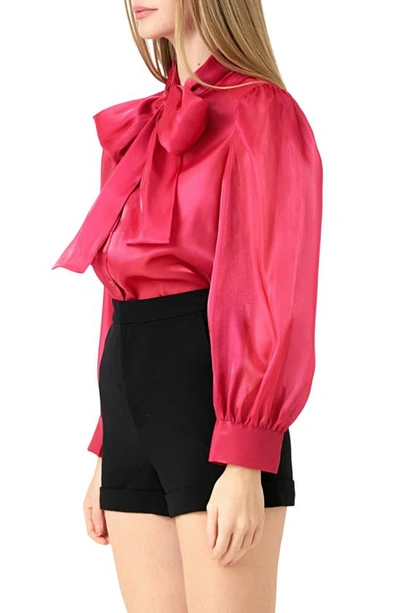 Shop Endless Rose Organza Bow Tie Shirt In Fuchsia