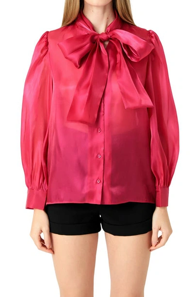 Shop Endless Rose Organza Bow Tie Shirt In Fuchsia