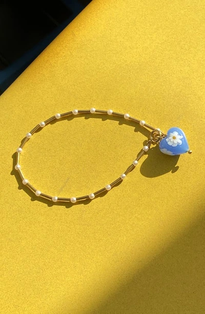 Shop Yam Posy Heart Charm Bracelet In Gold