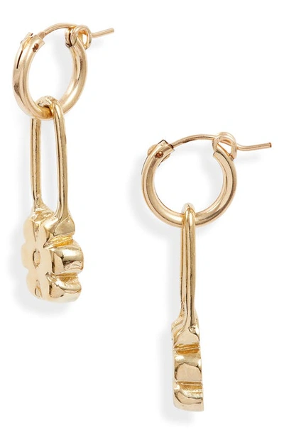 Shop Yam Flower Pin Drop Earrings In Brass/ Bronze