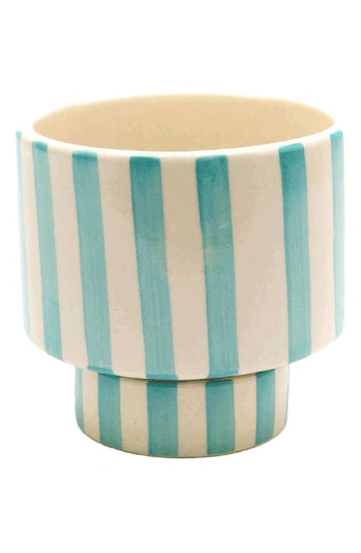 Shop Justina Blakeney Kaya Shorty 2-piece Ceramic Planter In Aqua Stripe