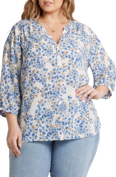 Shop Nydj Semisheer Pintuck Blouse In Blue Dahlia