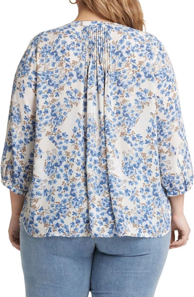 Shop Nydj Semisheer Pintuck Blouse In Blue Dahlia