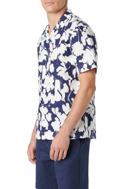 Shop Bugatchi Jackson Shaped Fit Floral Print Short Sleeve Button-up Camp Shirt In Navy