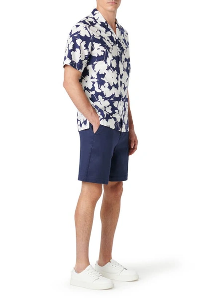 Shop Bugatchi Jackson Shaped Fit Floral Print Short Sleeve Button-up Camp Shirt In Navy