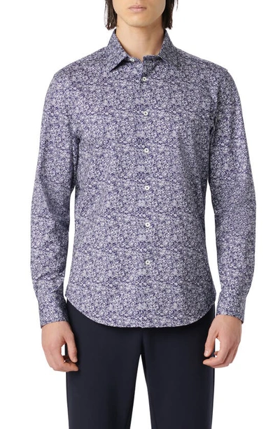Shop Bugatchi James Ooohcotton® Floral Print Button-up Shirt In Navy