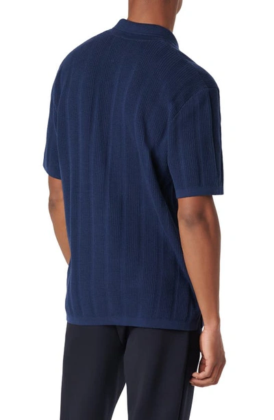 Shop Bugatchi Rib Short Sleeve Polo Sweater In Navy