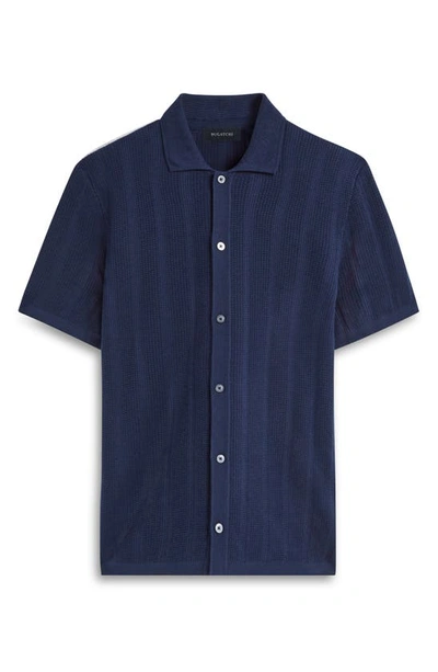 Shop Bugatchi Rib Short Sleeve Polo Sweater In Navy