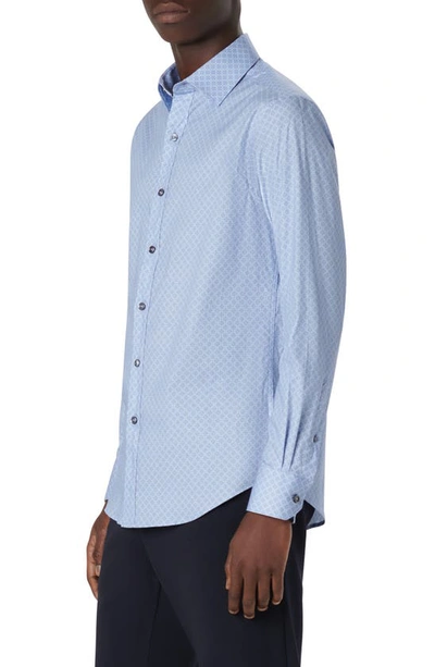 Shop Bugatchi Axel Shaped Fit Trellis Print Stretch Cotton Button-up Shirt In Air Blue
