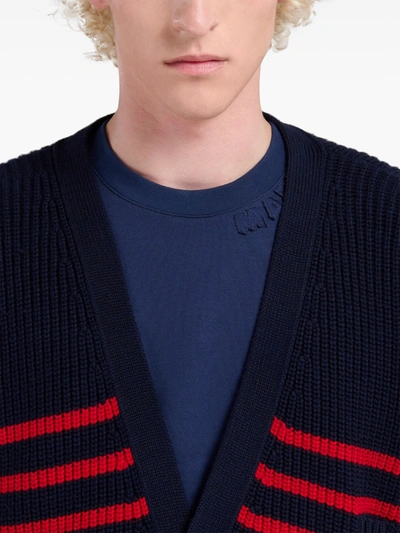 Marni Distressed Striped Knit Cardigan In Blue