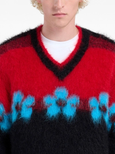 Shop Marni Men V-neck Floral Pattern Sweater In Fln99 Black