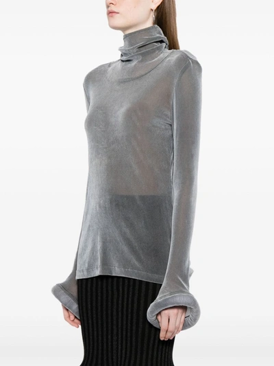 Shop Melitta Baumeister Women Long Neck Velvet Top In Silver