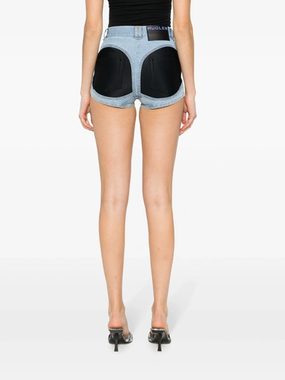 Shop Mugler Women Bi-material Denim Shorts In B0599 Light Blue/black