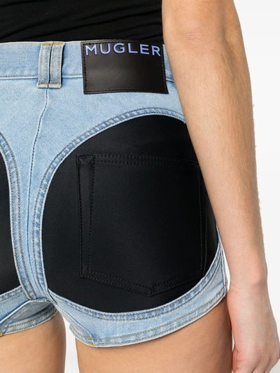 Shop Mugler Women Bi-material Denim Shorts In B0599 Light Blue/black