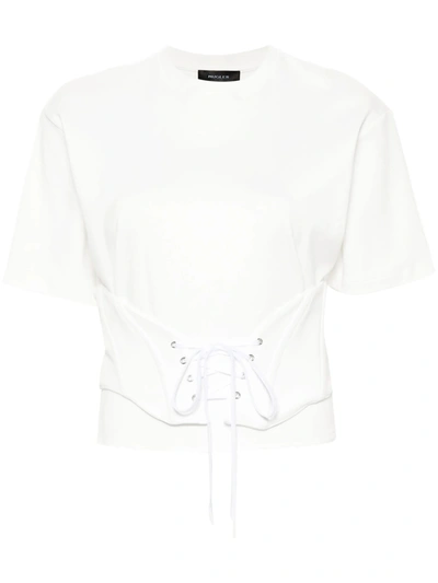 Shop Mugler Women Corseted T-shirt In B1610 Warm White/warm White