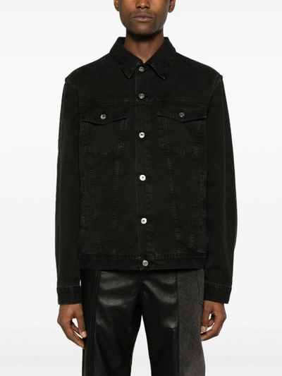 Shop Off-white Men Canv Varsity Skate Trucker Jacket In 1001 Black Whit