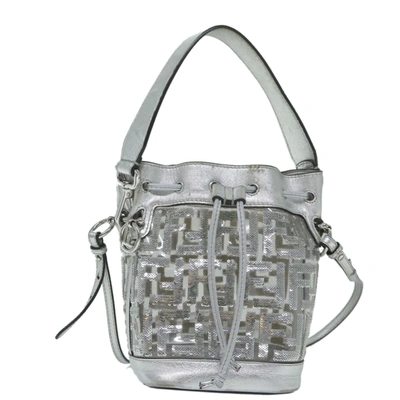 Shop Fendi Zucca Silver Leather Shoulder Bag ()