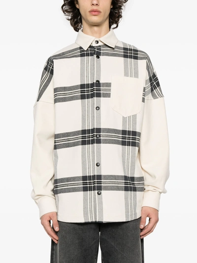 Shop Palm Angels Men Back Logo Check Overshirt In 0311 Off White Anth