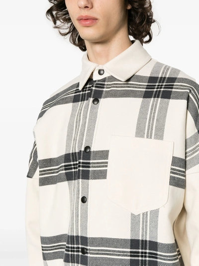 Shop Palm Angels Men Back Logo Check Overshirt In 0311 Off White Anth