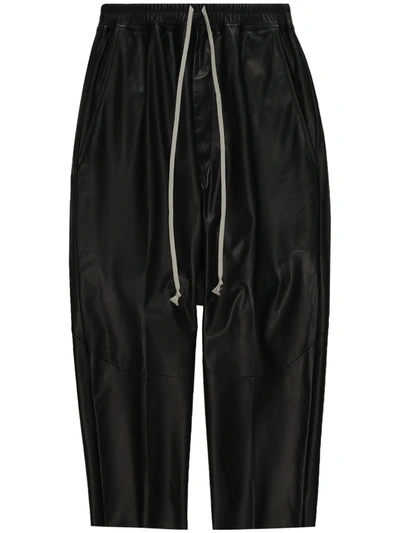 Shop Rick Owens Men Leather Drawstring Cropped Pants In 09 Black