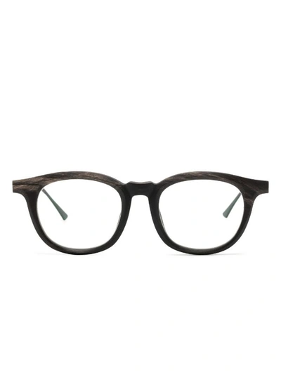Shop Rigards Marble Effect Natural Horn Glasses In Black/dark Gray