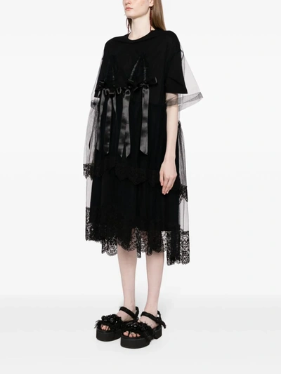Shop Simone Rocha Women W/ Ruched Bow Net Overlay Dress In Black