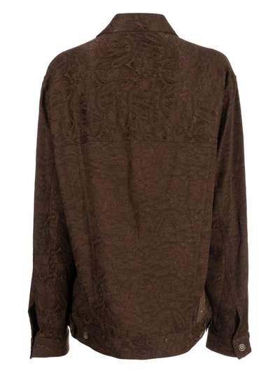 Shop Song For The Mute Men Paisley Rayon Worker Jacket In Brown