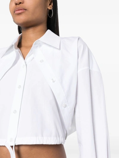 Shop Alexander Wang T T By Alexander Wang Women Drawstring Waist Double Layered Cropped Shirt In 100 White