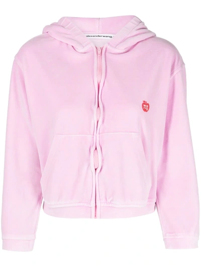 Shop Alexander Wang T T By Alexander Wang Women W/ Apple Logo Shrunken Zip Up Hoodie In 0951b Washed Candy Pink