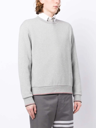 Shop Thom Browne Men Herringbone Pattern Crewneck Sweater In 133 Open White