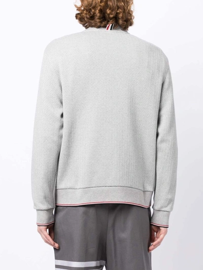 Shop Thom Browne Men Herringbone Pattern Crewneck Sweater In 133 Open White