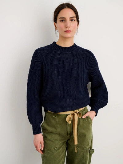 Shop Alex Mill Button-back Crewneck Sweater In Dark Navy