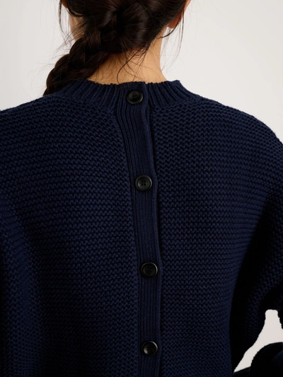 Shop Alex Mill Button-back Crewneck Sweater In Dark Navy