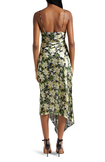 Shop Alice And Olivia Shawna Floral Side Ruched Asymmetric Slipdress In Moonlight Floral
