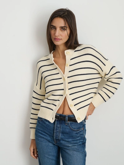 Shop Alex Mill Nico Striped Cardigan In Cotton In Ivory/navy