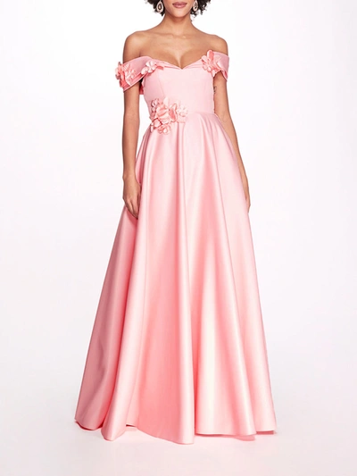 Shop Marchesa Duchess Satin Ball Gown In Blush