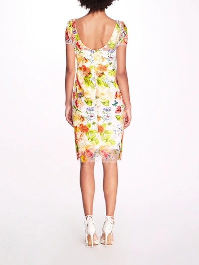 Shop Marchesa Floral Embroidery Pencil Dress In Ivory Yellow