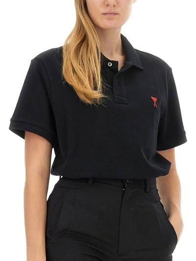 Ami Alexandre Mattiussi Ami Paris Ami Paris De Coeur Cotton Plo Shirt In Black