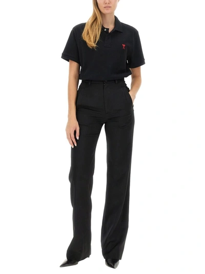 Ami Alexandre Mattiussi Ami Paris Ami Paris De Coeur Cotton Plo Shirt In Black