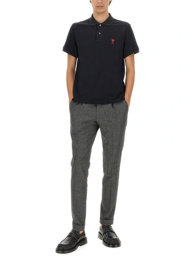 Ami Alexandre Mattiussi Ami Paris Ami Paris De Coeur Cotton Plo Shirt In Black