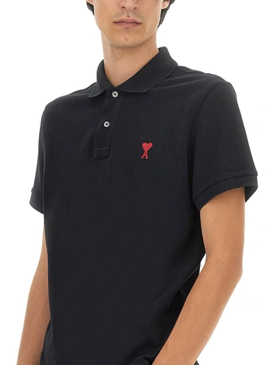 Ami Alexandre Mattiussi Ami Paris Ami Paris De Coeur Cotton Plo Shirt In Black