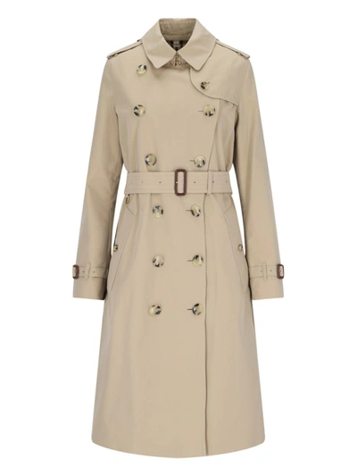 Burberry Belted Double-breasted Trench Coat With Epaulettes And Storm Flap In Beige